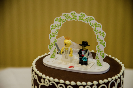 Our wedding cake had an appropriate topper.